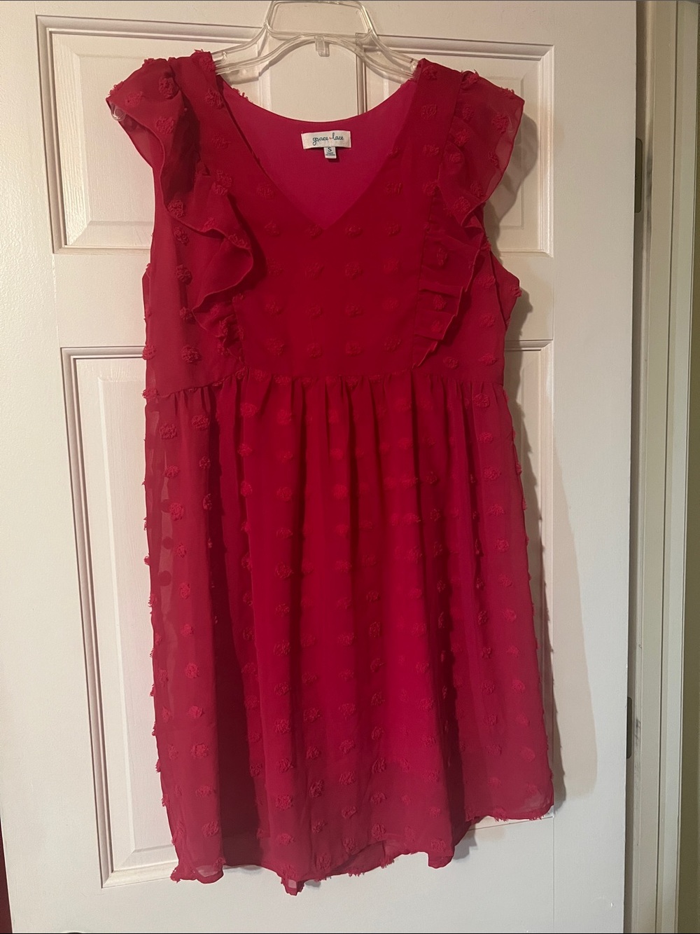 Grace and Lace Pink Ruffle Swiss Dot Women’s Dress